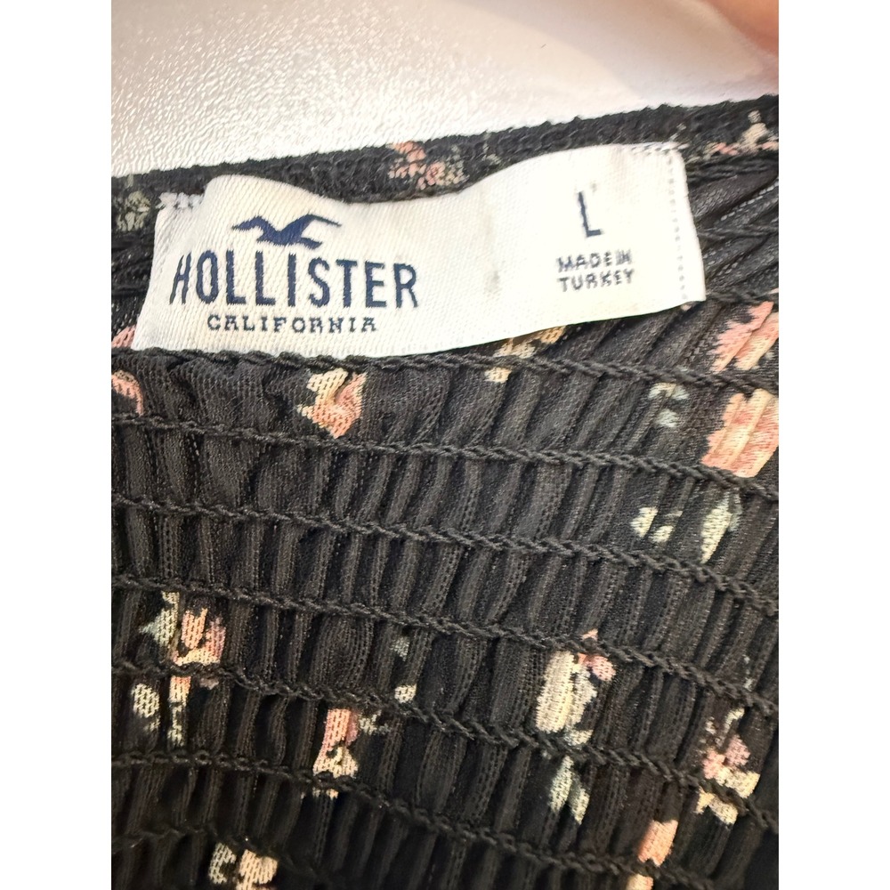 Hollister‎ Floral Mesh Dress Womens Large Black Pink Smocked Cottagecore - Picture 6 of 9